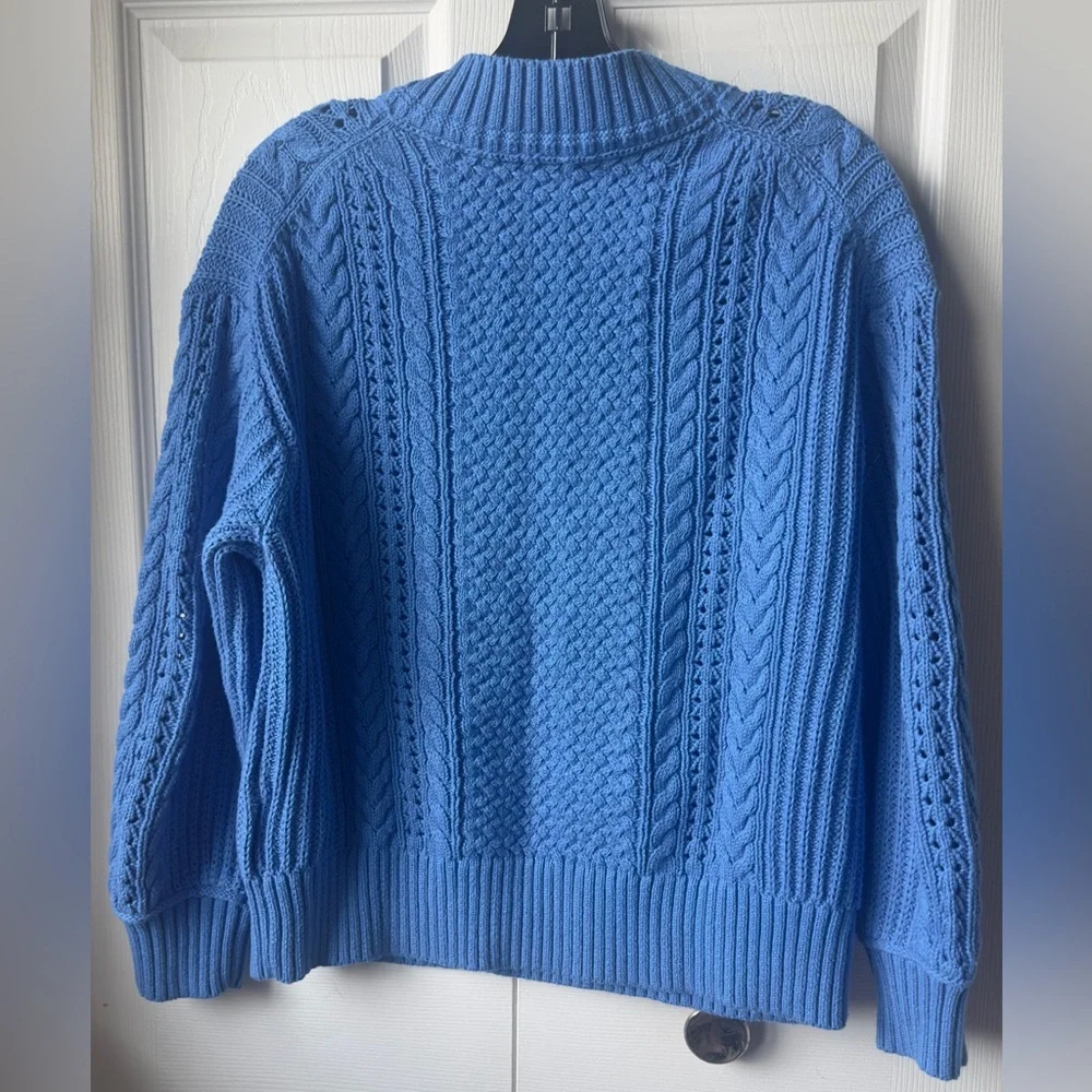 J.Crew Blue Cable Knit 100% Cotton Vneck Pullover Sweater Sail Blue Size S